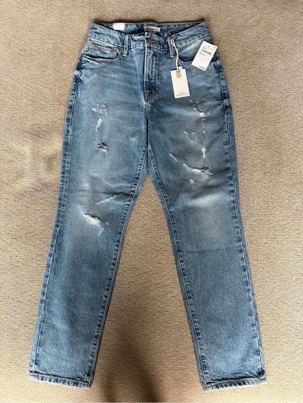 NWT Good American Good Classic Slim Straight Distressed Jeans Size 2 26
